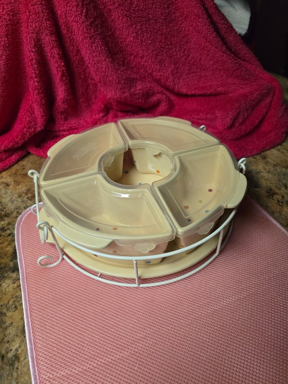 Temp-tations 10 Piece Lazy Susan Serving Dish Set- White Polka Dot